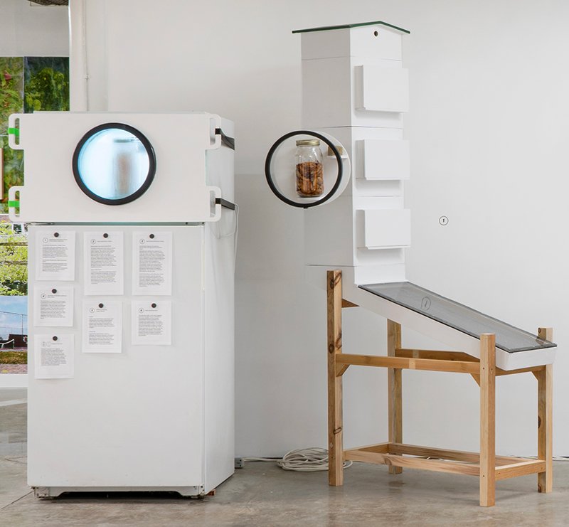 A solar dehydrator and freezer reveal 2 more clock faces, one holds dehydrated and the other frozen peaches