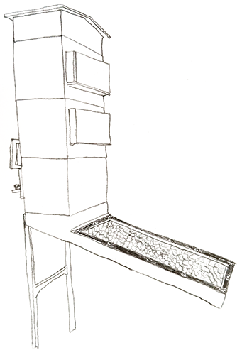 Pencil drawing of a mobile solar dehydrator